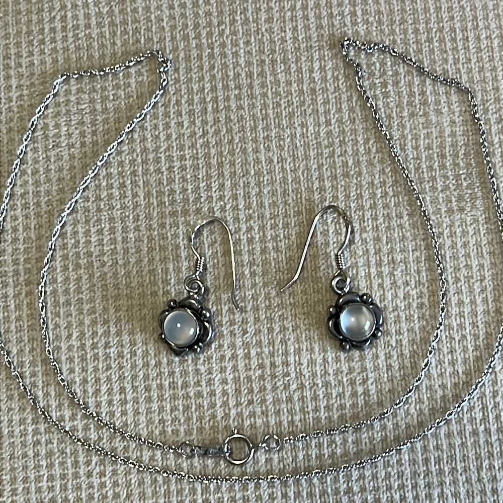 925 S.S.  jewelry lot. 3 necklaces, five pair earrings and a MONET bracelet.